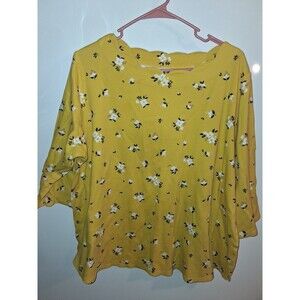 Croft & Barrow Yellow Floral Short Sleeve Blouse Sz 2X
